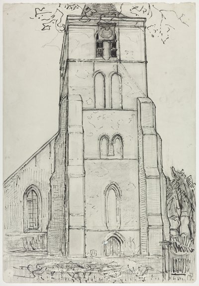 Kerktoren in Domburg, eind 1910-begin 1911 door Piet Mondrian